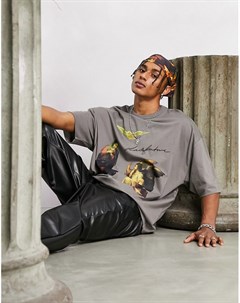 Темно серая oversized футболка с графическими принтами на груди и логотипами ASOS Dark Future Asos design