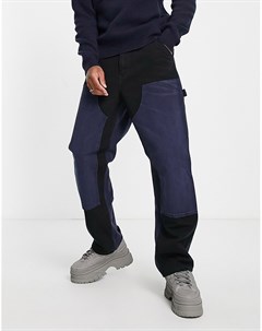 Черные и темно синие свободные брюки прямого кроя с двойными коленями Carhartt wip