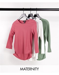 Комплект из 3 футболок с рукавами 3 4 черного розового цвета и цвета хаки New look maternity