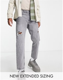 Классические джинсы из плотного денима серого винтажного выбеленного цвета со рваной отделкой Asos design