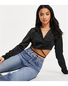 Черная укороченная рубашка с запахом на талии Missguided petite