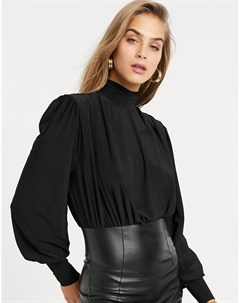 Черное платье мини с драпировкой на плечах и юбкой из искусственной кожи Asos design