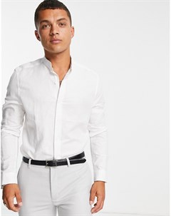 Льняная рубашка белого цвета с воротником стойкой Wedding Asos design