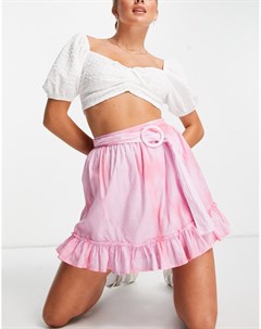 Розовая расклешенная мини юбка с ремнем и принтом тай дай Asos design