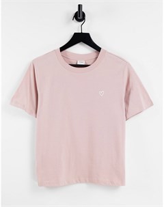 Розовая футболка с вышитым сердечком Jdy