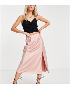 Розовая атласная юбка миди с разрезом Petite Miss selfridge