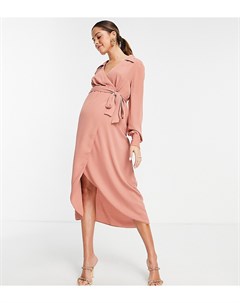 Терракотовое платье миди с воротником на запахе и завязывающимся поясом ASOS DESIGN Maternity Asos maternity