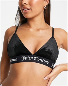 Черный бархатный бюстгальтер с треугольными чашечками и фирменной резинкой от комплекта Juicy couture