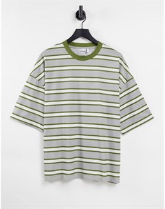 Oversized футболка в зеленую и белую полоску Asos design