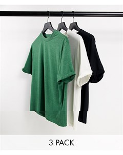 Набор из 3 футболок из смесового органического хлопка разных цветов с отворотами на рукавах Asos design