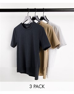 Комплект из 3 облегающих футболок из материала с добавлением органического хлопка с круглым вырезом Asos design