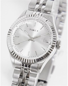 Серебристые часы с циферблатом в тон Timex