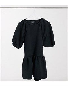 Стеганое свободное платье мини черного цвета с круглым вырезом и оборкой по краю ASOS DESIGN Petite Asos petite