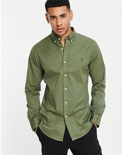 Зеленая рубашка из саржи узкого кроя с маленьким логотипом Polo ralph lauren