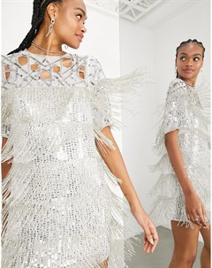Серебристое платье мини с бахромой пайетками и вырезами Asos edition