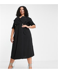 Платье смокинг миди с запахом и подплечниками черного цвета ASOS DESIGN Curve Asos curve