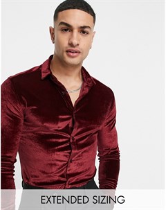 Зауженная бархатная рубашка бордового цвета Asos design