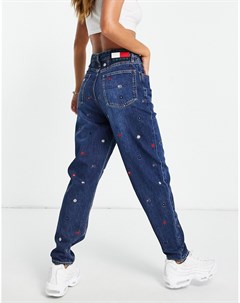 Джинсы цвета индиго в винтажном стиле со сплошным принтом логотипа Tommy jeans