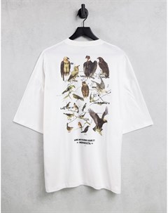 Белая oversized футболка с винтажным фотопринтом птиц на спине Asos design