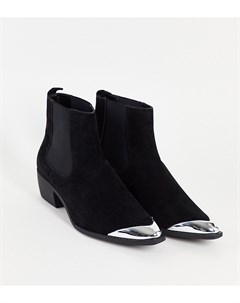 Черные ботинки челси в стиле вестерн из искусственной замши на кубинском каблуке с металлическим мыс Asos design