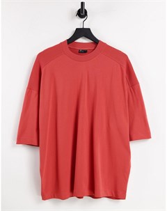 Красная выбеленная oversized футболка с рукавами до локтя и вставками с вафельной текстурой Asos design