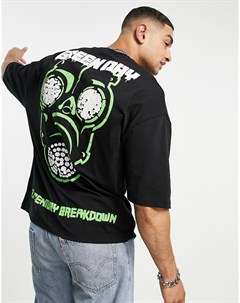 Черная oversized футболка с неоновым принтом Green Day на спине Asos design