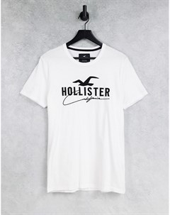 Белая футболка с логотипом Hollister