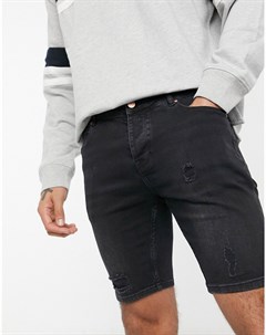 Зауженные джинсовые шорты черного выбеленного цвета со рваной отделкой Asos design