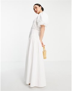 Белое платье макси с защипами и кружевной вставкой Asos design