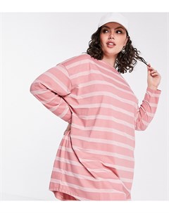 Розовое платье футболка в стиле oversized с длинными рукавами и полосками в тон ASOS DESIGN Curve Asos curve