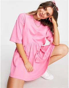 Платье мини в стиле oversized с присборенной юбкой и заниженной талией розового цвета Asos design