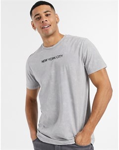 Серая выбеленная футболка с принтом NYC Burton menswear