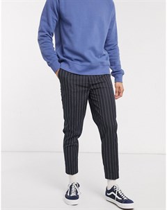 Темно синие суженные книзу брюки в полоску в строгом стиле Asos design