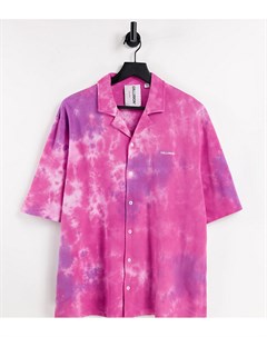 Розовая oversized рубашка с принтом тай дай из ткани пике от комплекта Unisex Collusion