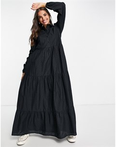 Черное платье рубашка макси из ткани добби Asos design