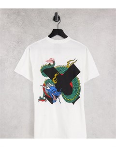 Белая oversized футболка с принтом дракона и буквы Х Unisex Collusion