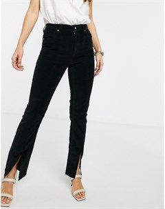 Черные вельветовые джинсы сигареты с завышенной талией и разрезами спереди Asos design