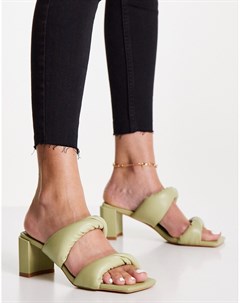 Пастельно зеленые мюли на каблуке с квадратным носком и мягкими ремешками Na-kd