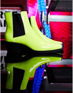 Лакированные неоновые ботинки челси в стиле вестерн на кубинском каблуке из искусственной кожи с мет Asos design