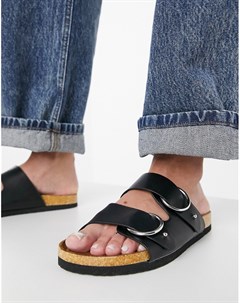 Черные сандалии с двумя ремешками и пряжками Fewer Asos design
