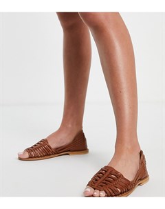 Светло коричневые плетеные сандалии из кожи для широкой стопы Asos design