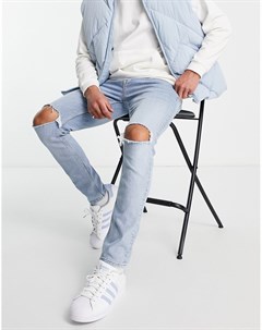 Светлые зауженные джинсы со рваными коленями Asos design