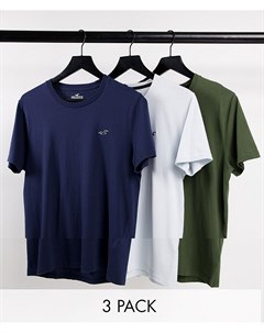Набор из 3 футболок темно синего зеленого голубого цветов с маленьким логотипом Hollister