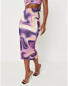 Облегающая юбка миди с фиолетовым мраморным принтом от комплекта x Carli Bybel Missguided