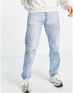 Светло голубые выбеленные прямые джинсы с рваными разрезами 501 Levi's®