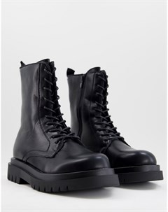 Черные ботинки из искусственной кожи в минималистичном стиле на массивной подошве и шнуровке Truffle collection