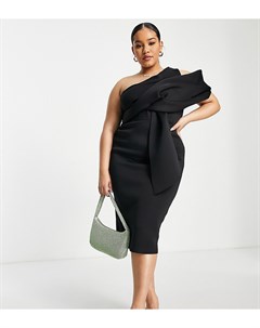 Платье футляр миди черного цвета на одно плечо с разрезом и драпировкой ASOS DESIGN Curve Asos curve