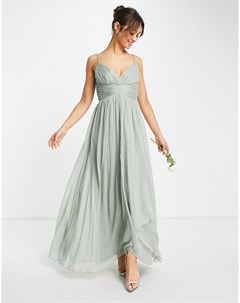 Оливковое платье макси на бретелях со сборками и юбкой на запахе Bridesmaid Asos design