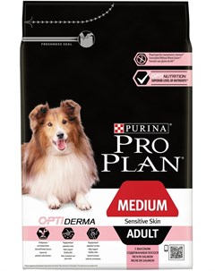 Сухой корм Medium Adult Sensitive Skin Optiderma для взрослых собак средних пород с чувствительной к Pro plan