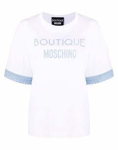 Футболка с кружевной отделкой и логотипом Boutique moschino
